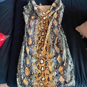 Cowl neck snakeskin dress